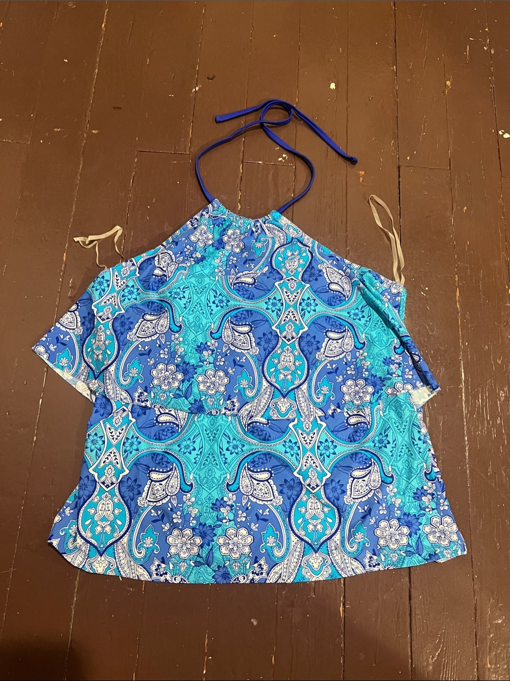 Blue Paisley Halter Women’s swim top